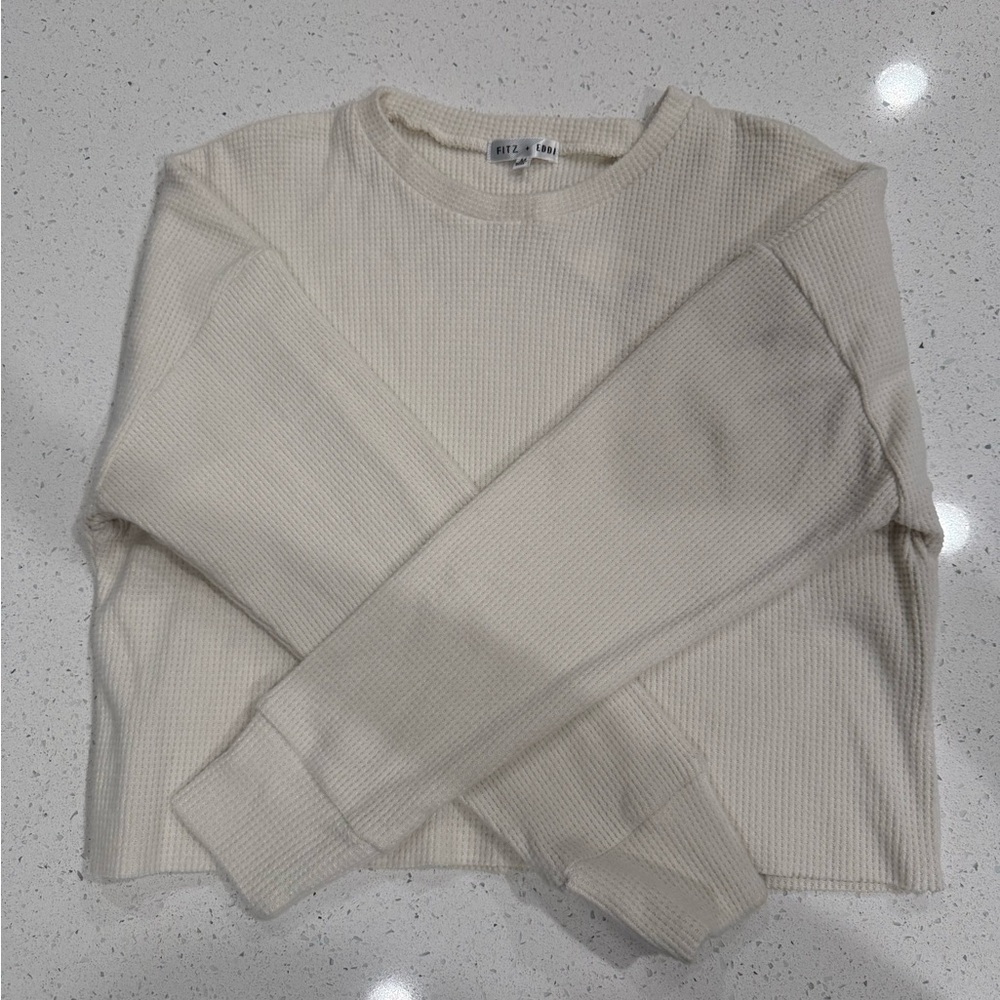 Buckle Cream Waffle Knit Sweatshirt